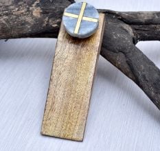 Round Grey Stone Handmade Wooden Door Stopper
